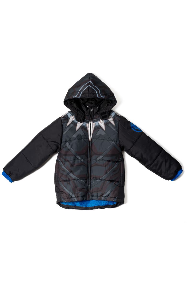 Avengers Black Panther Hooded Zip-Up Puffer Jacket, Alternate, color, Black Panther Blue
