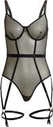 Coquette Shimmery Underwire Fishnet Teddy with Garter Straps