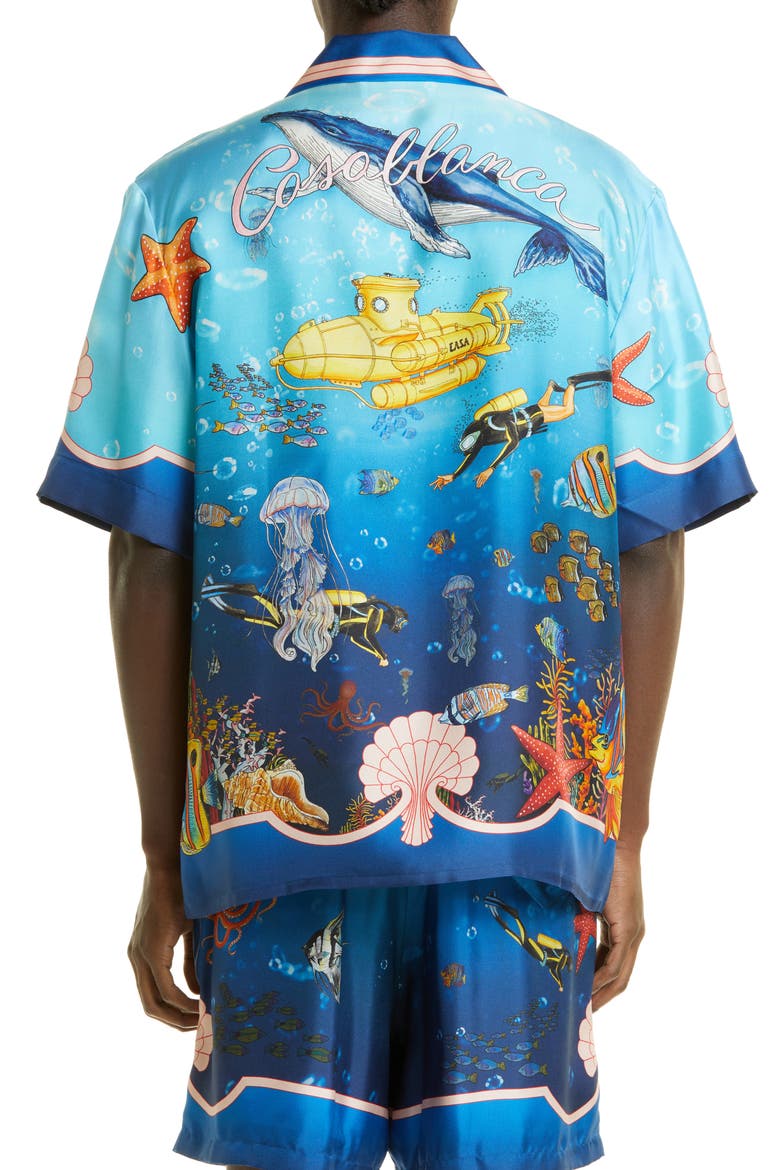 Fond Marin Print Short Sleeve Silk Camp Shirt, Alternate, color, FOND MARIN