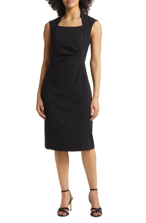 Tahari ASL Ruched Cap Sleeve Sheath Dress in Black 