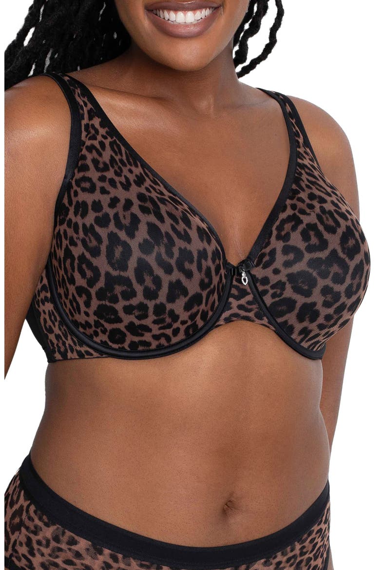 Sheer Mesh Plunge T-Shirt Bra, Main, color, DESIGNER LEOPARD