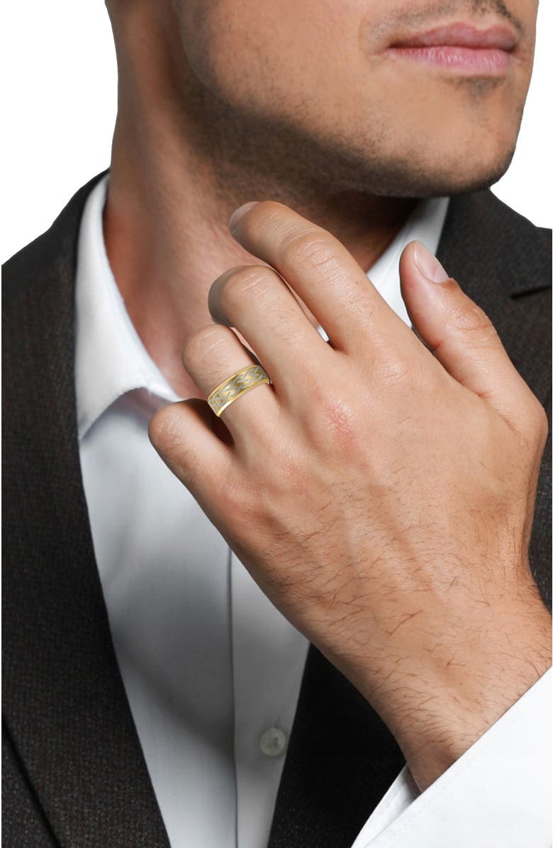 Bliss Diamond Men
s Gold Plated Tungsten Ring Celtic Laser 8mm Wedding Band, Alternate, color, Gold Tungsten