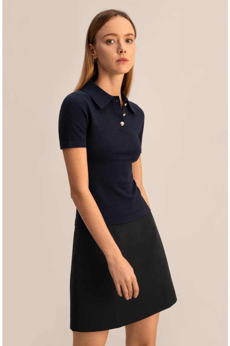 Short Sleeve Silk Polo Shirt, Alternate, color, Navy Blue