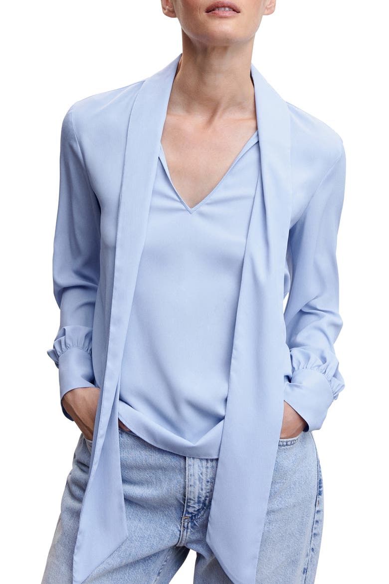 Tie Neck Crepe Blouse, Main, color, BLUE