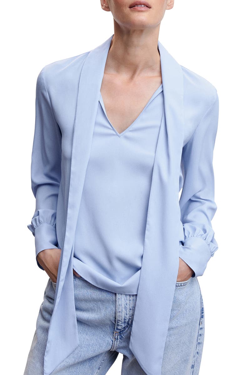 MANGO Tie Neck Crepe Blouse, Main, color, 