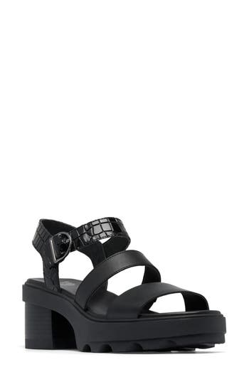 Sorel Women's Joanie Block-heel Lug-sole Sandals In Black/black