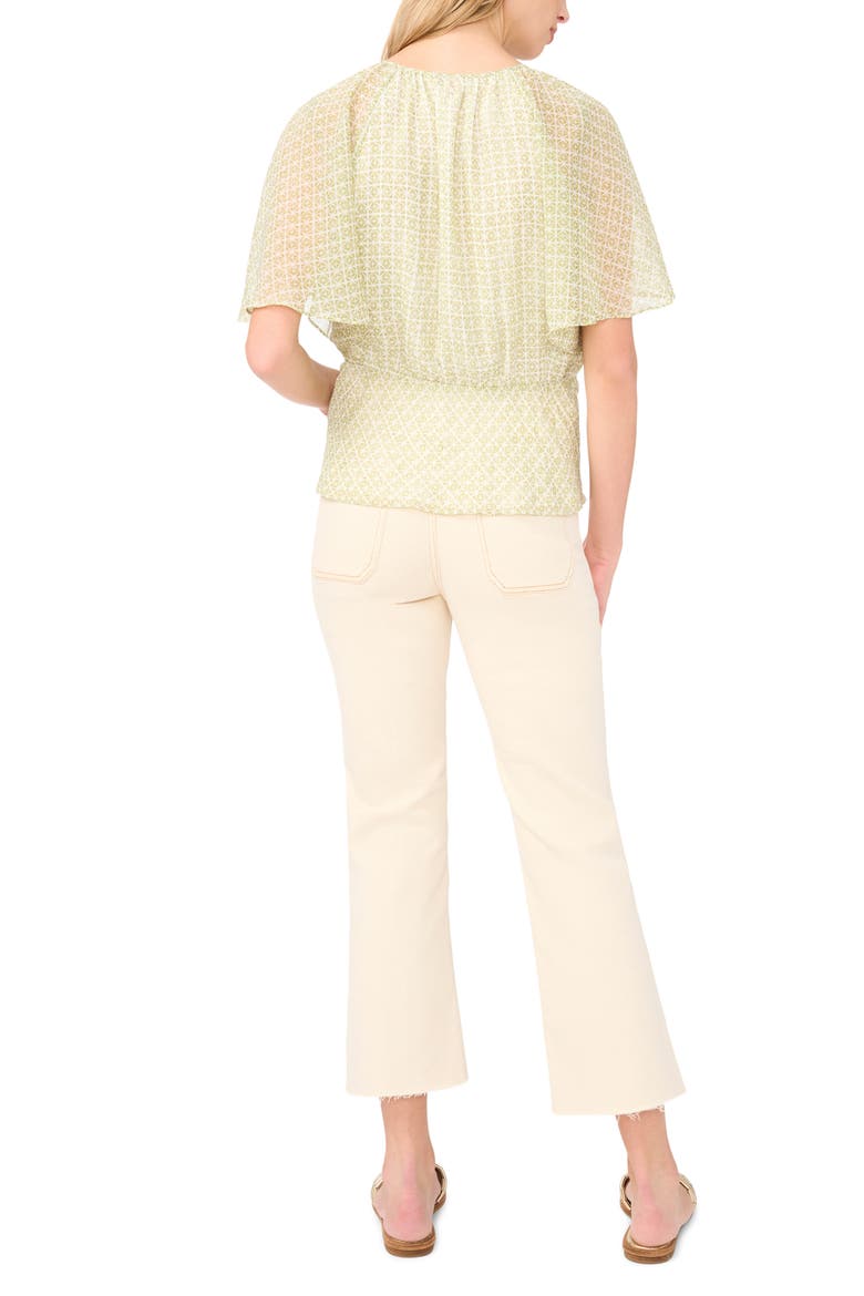 Geo Print Ruffle Sleeve Top, Alternate, color, SAGE
