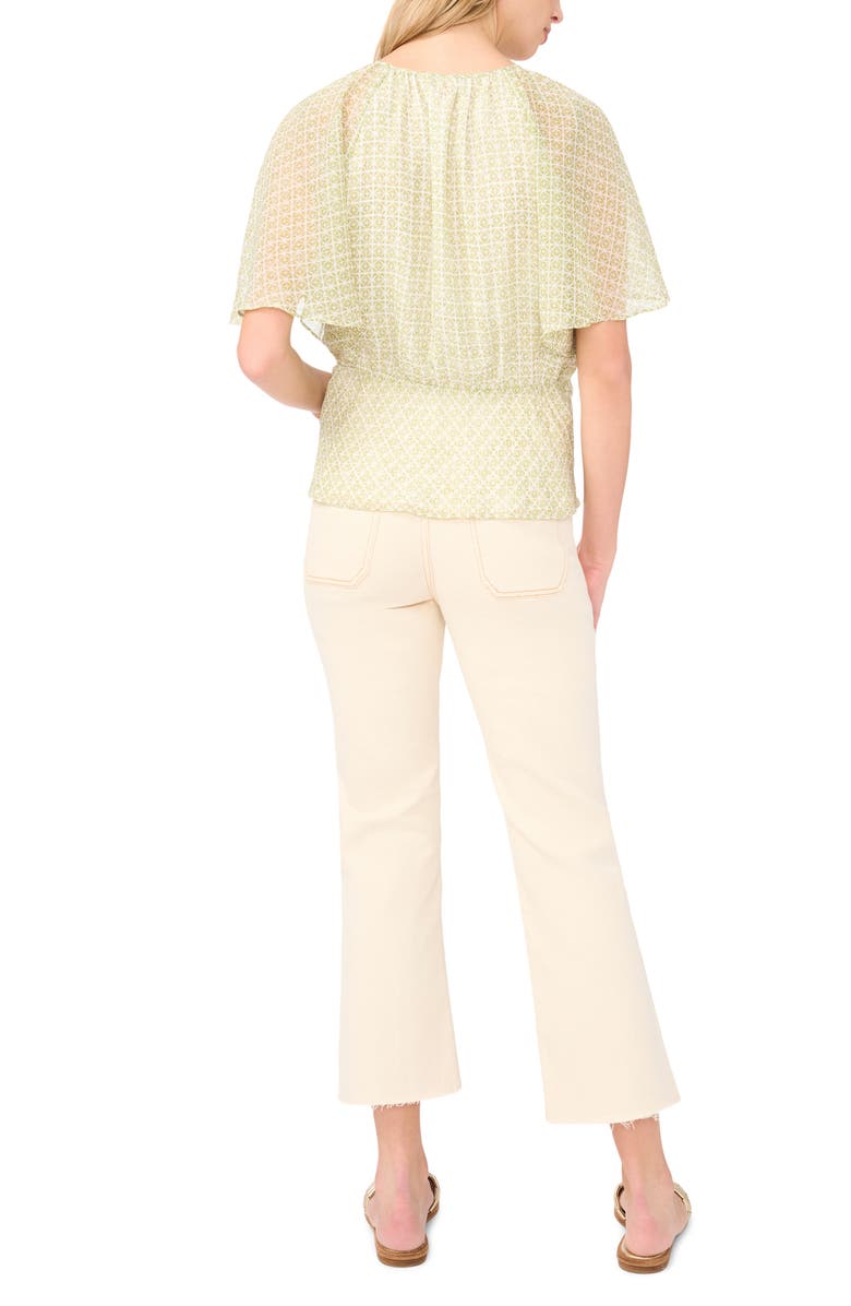 Vince Camuto Geo Print Ruffle Sleeve Top, Alternate, color, Sage