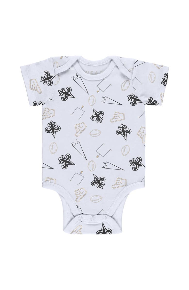 WEAR by Erin Andrews Newborn & Infant WEAR by Erin Andrews Gray/Black/White New Orleans Saints Three-Piece Turn Me Around Bodysuits & Pant Set, Alternate, color,