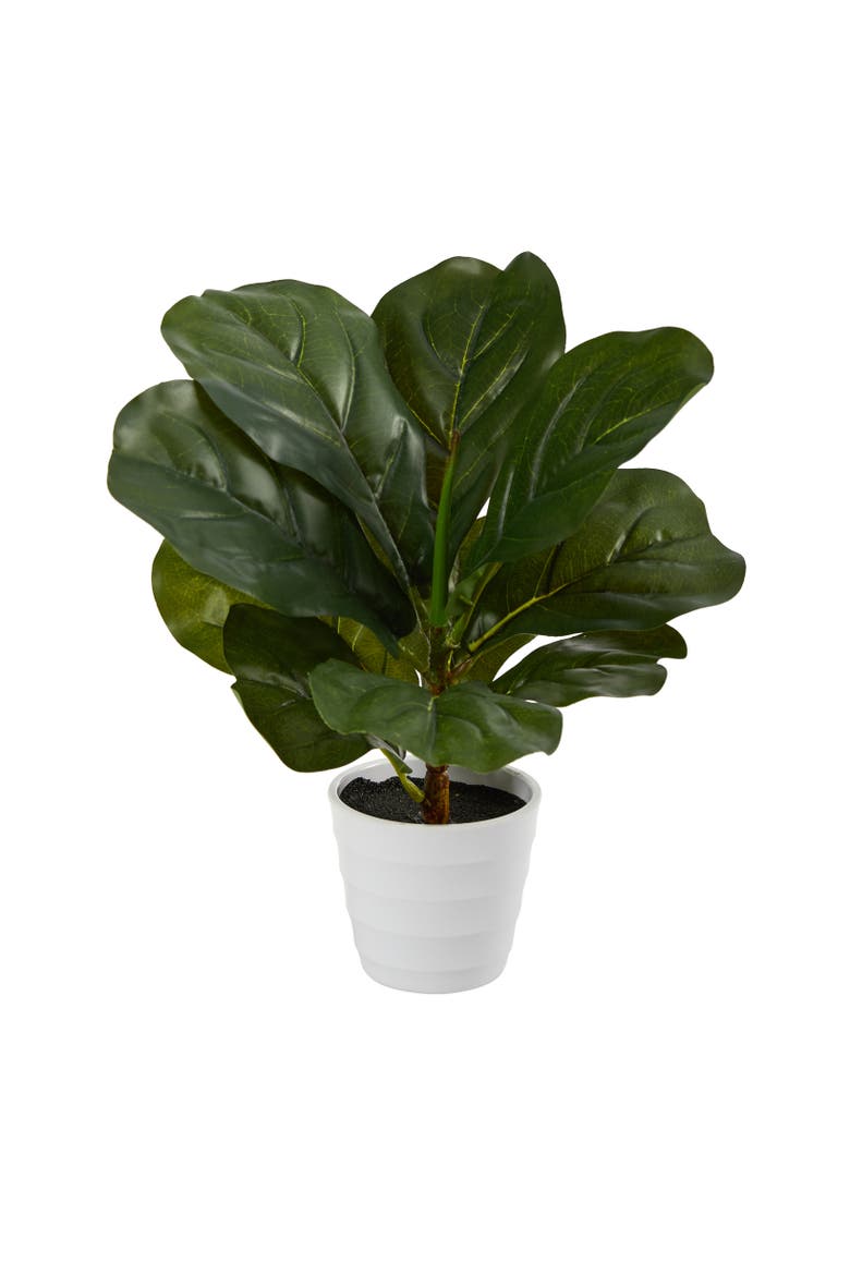 11-in Fiddle Leaf Artificial Plant in White Planter, Main, color, Green
