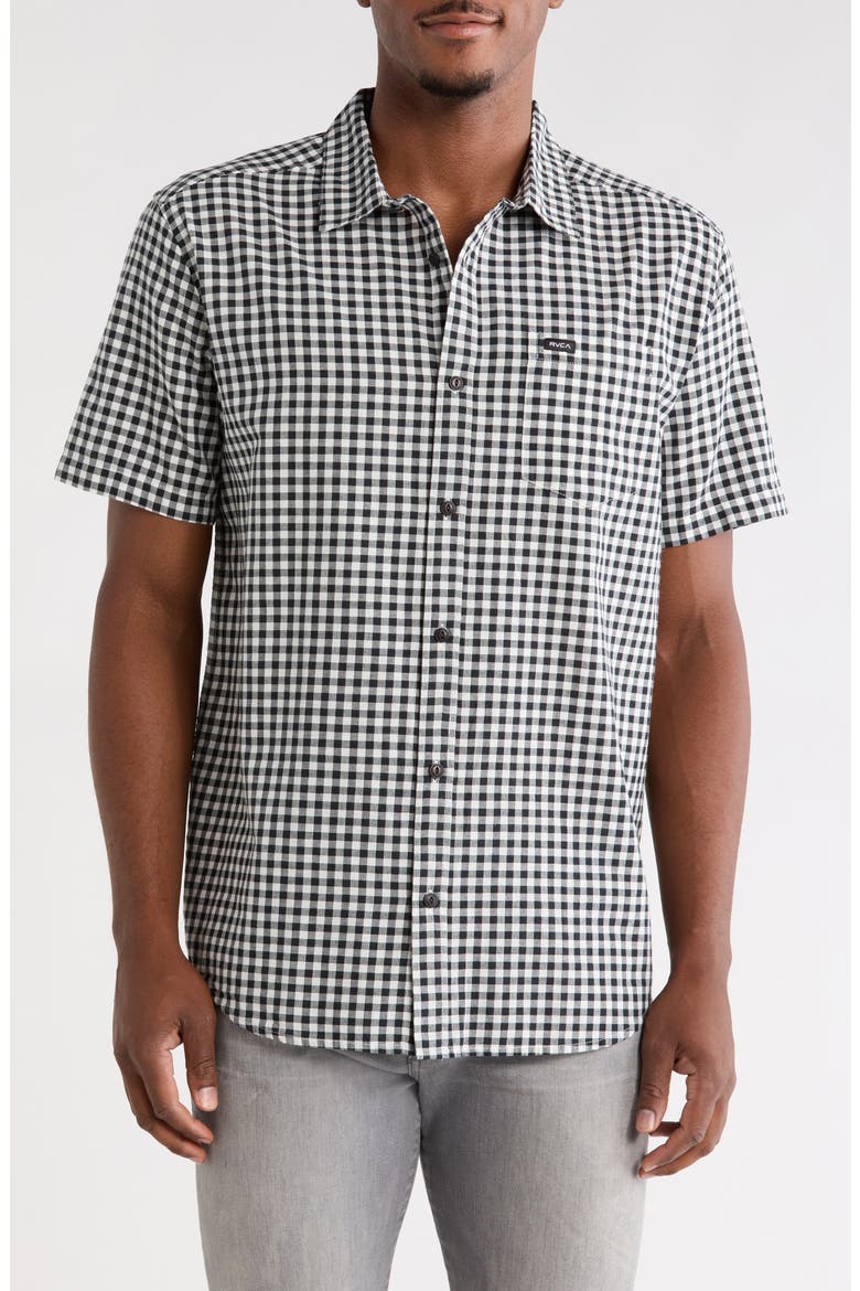 Overspray Floral Short Sleeve Button-Up Shirt, Main, color, BLACK WASHED