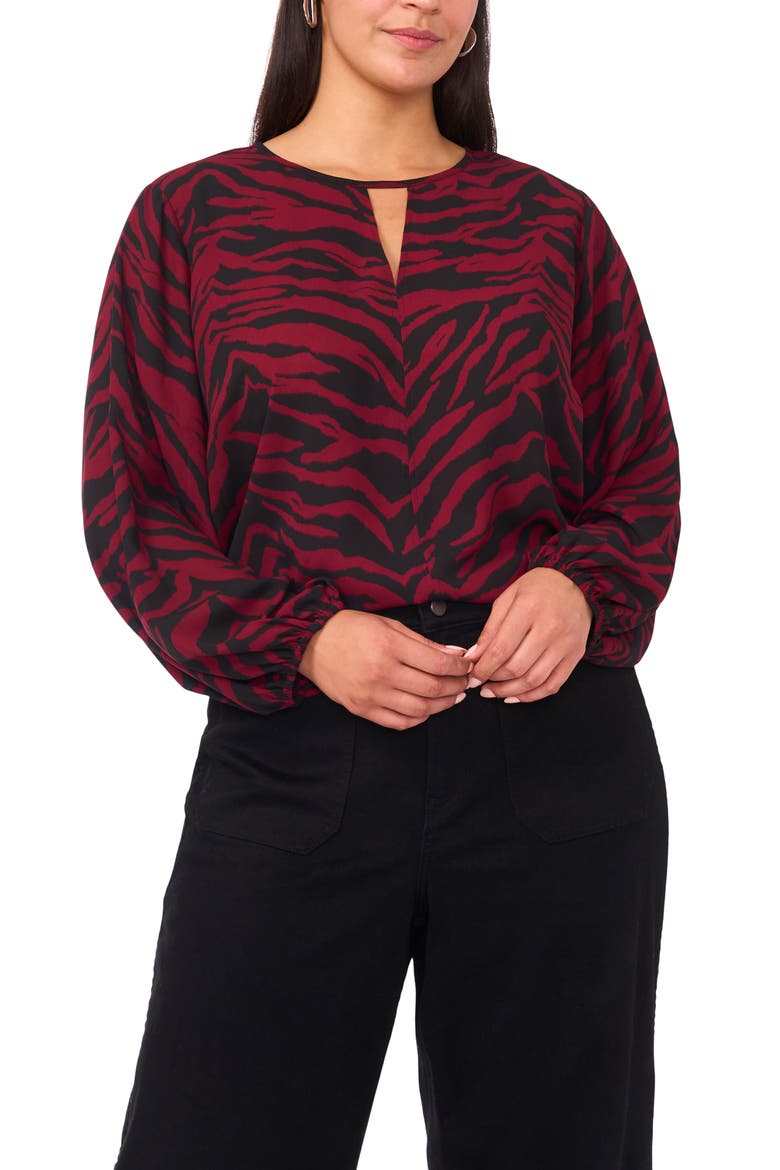 Animal Print Keyhole Neck Top, Main, color, BOYSENBERRY