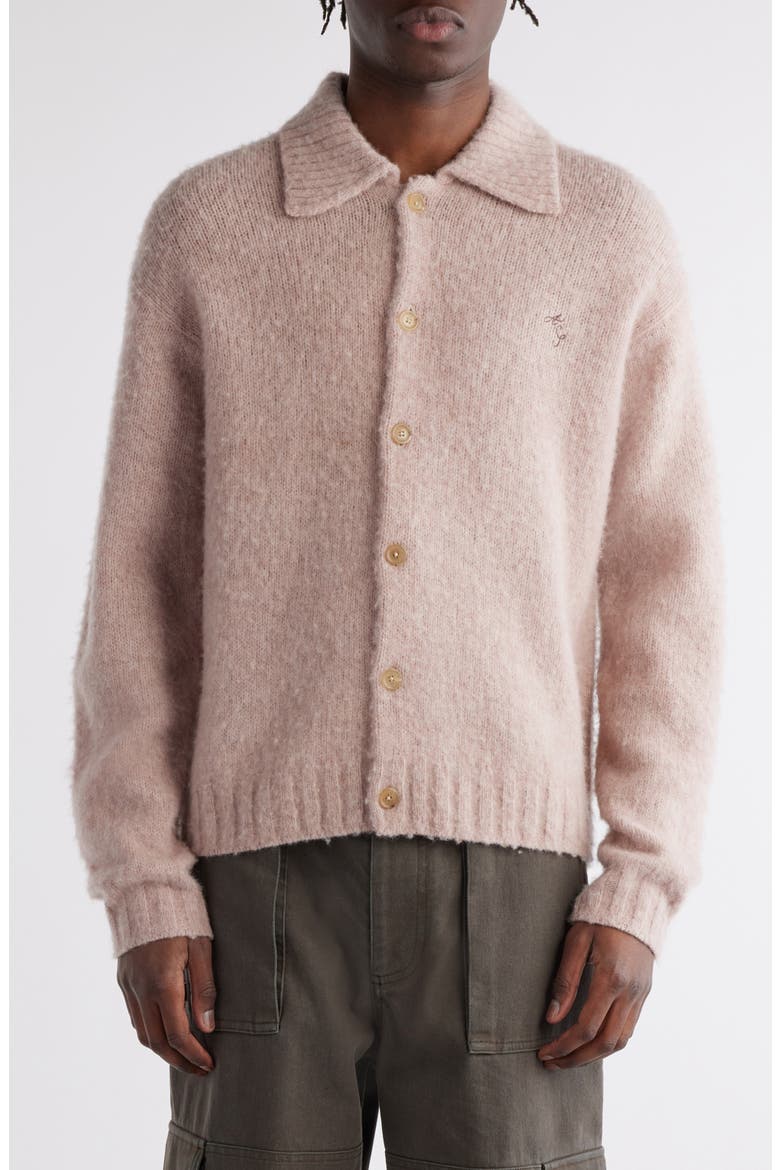 Shetland Wool Polo Cardigan, Main, color, PINK MELANGE