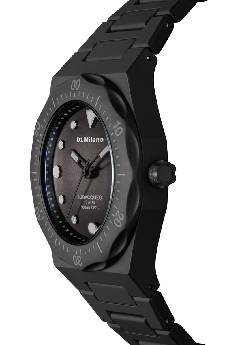 D1 Milano Subacqueo Polycarbonate Bracelet Watch, 40.5mm, Alternate, color, Black