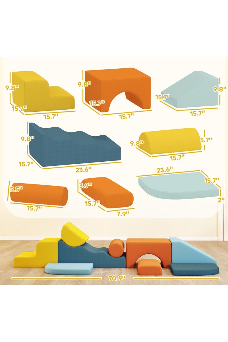 Climbing Toys, 9-Piece Indoor Soft Foam Climbing Blocks Set with Removable Cover, Foam Play Equipment for Climbing, Motor Skills, Multicolored, Alternate, color, Multi-colored