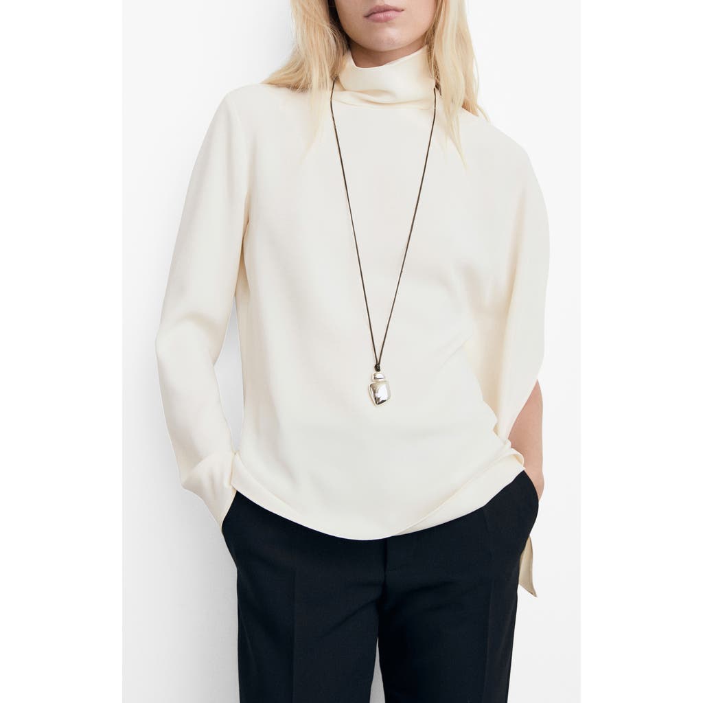Mango Asymmetric High Neck Top In White