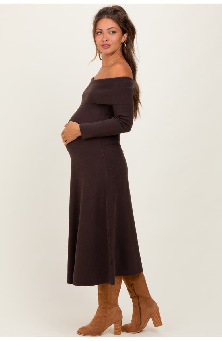 PinkBlush Off Shoulder Sweater Midi Dress, Alternate, color, Brown