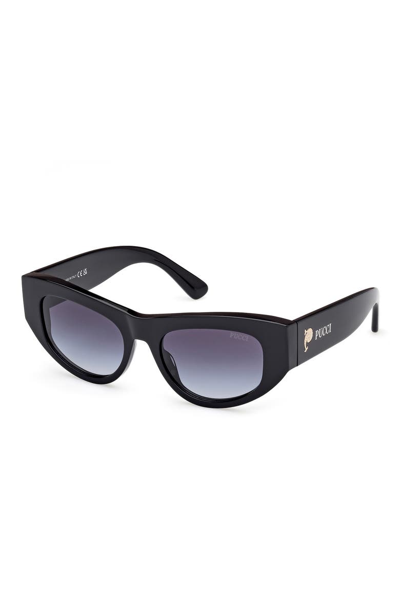 54mm Geometric Sunglasses, Alternate, color, SHINY BLACK / GRAD BLUE LENSES