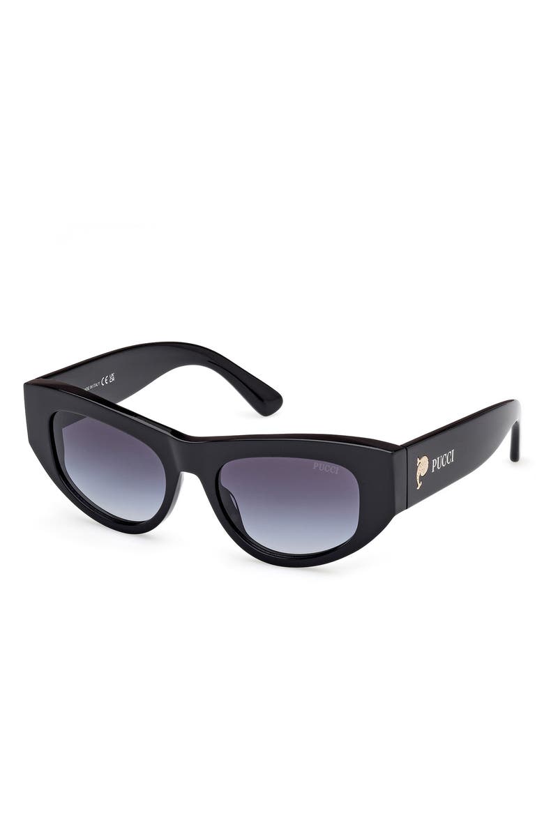 Emilio Pucci 54mm Geometric Sunglasses, Alternate, color, Shiny Black / Grad Blue Lenses