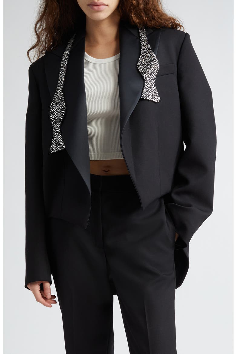 Wool Twill Tailcoat Tuxedo Jacket with Crystal Embellished Bow Tie, Main, color, 1000 - BLACK
