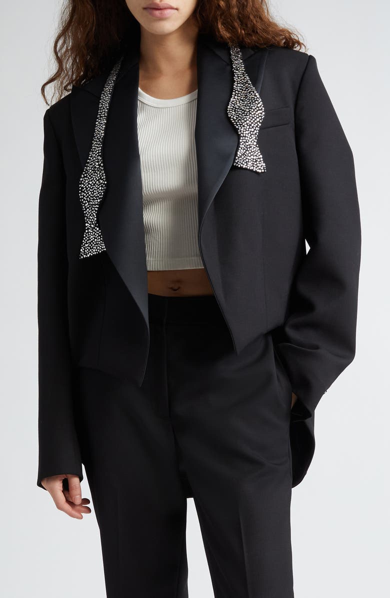 Stella McCartney Wool Twill Tailcoat Tuxedo Jacket with Crystal Embellished Bow Tie, Main, color,