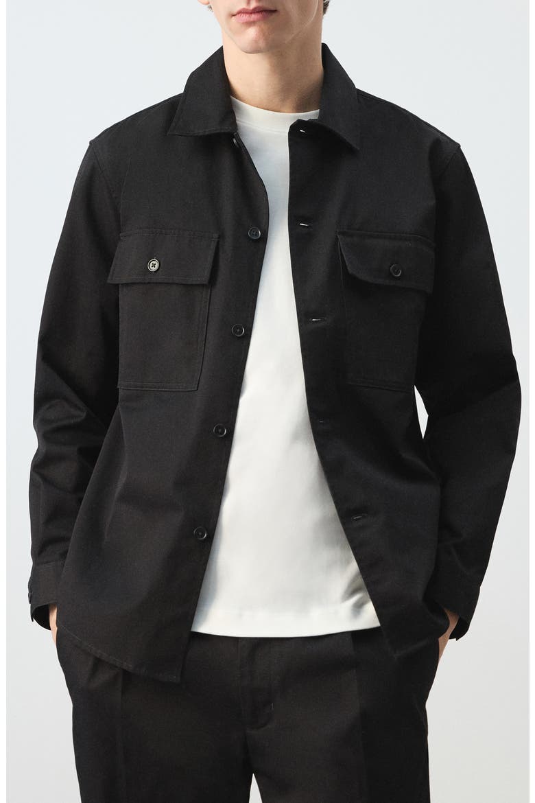 Cotton Overshirt, Main, color, BLACK