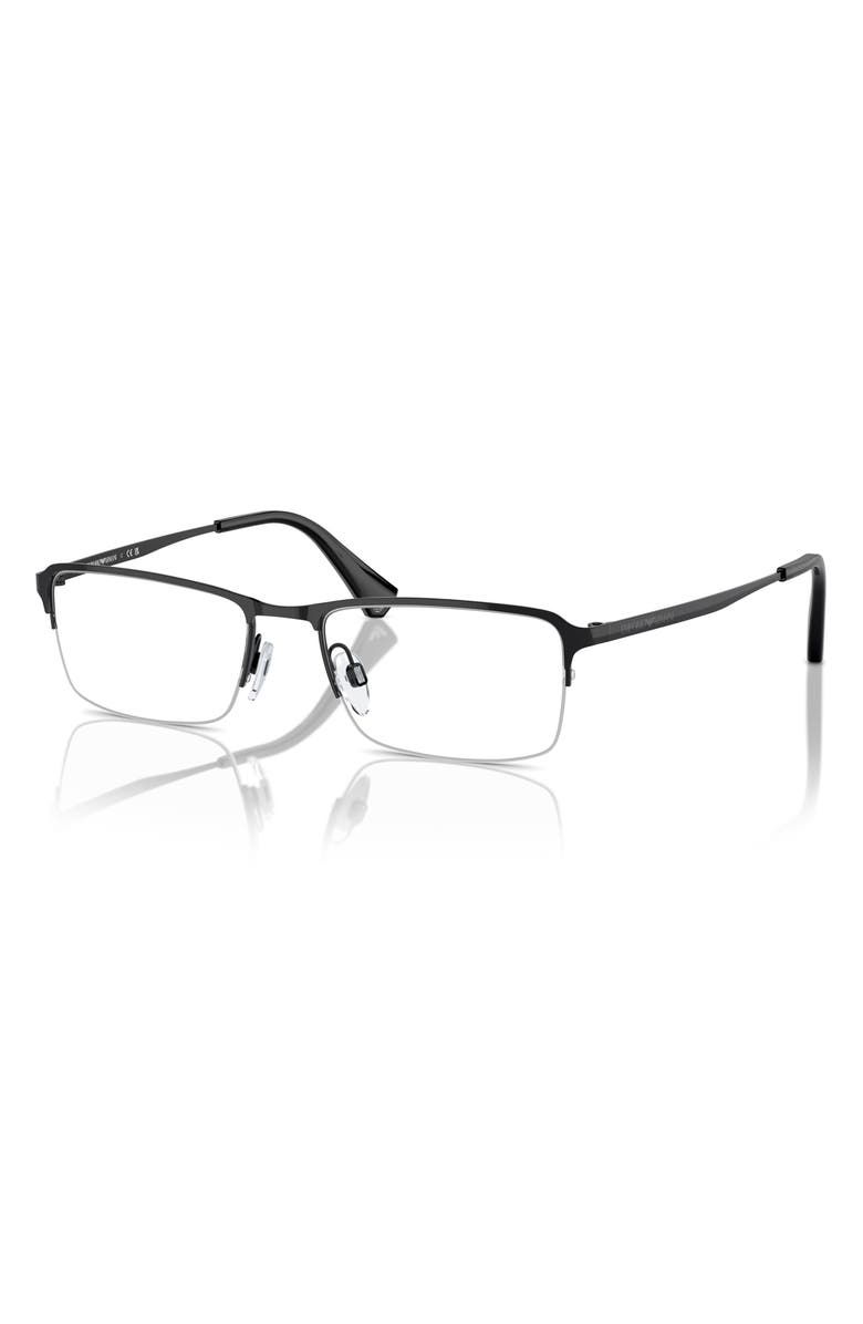 Emporio Armani 55mm Rectangle Optical Glasses, Alternate, color, Shiny Black / Demo Lens