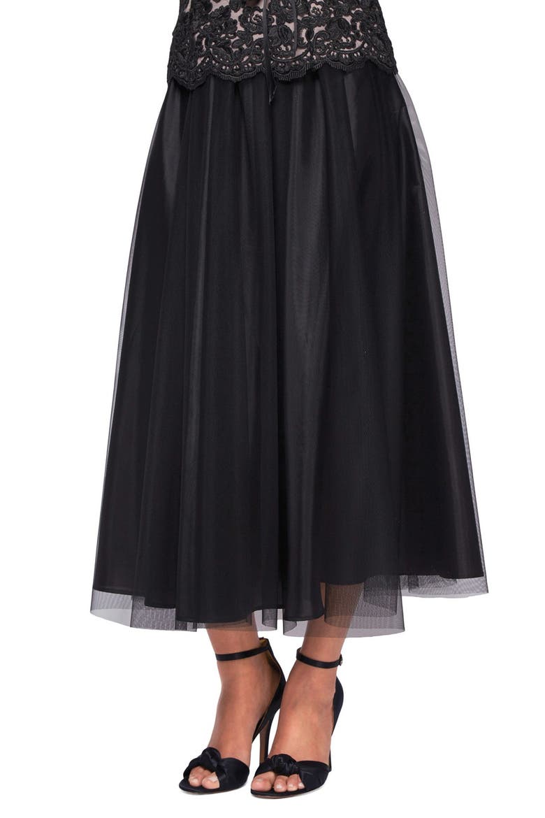 Tulle Tea Length Skirt, Main, color, BLACK