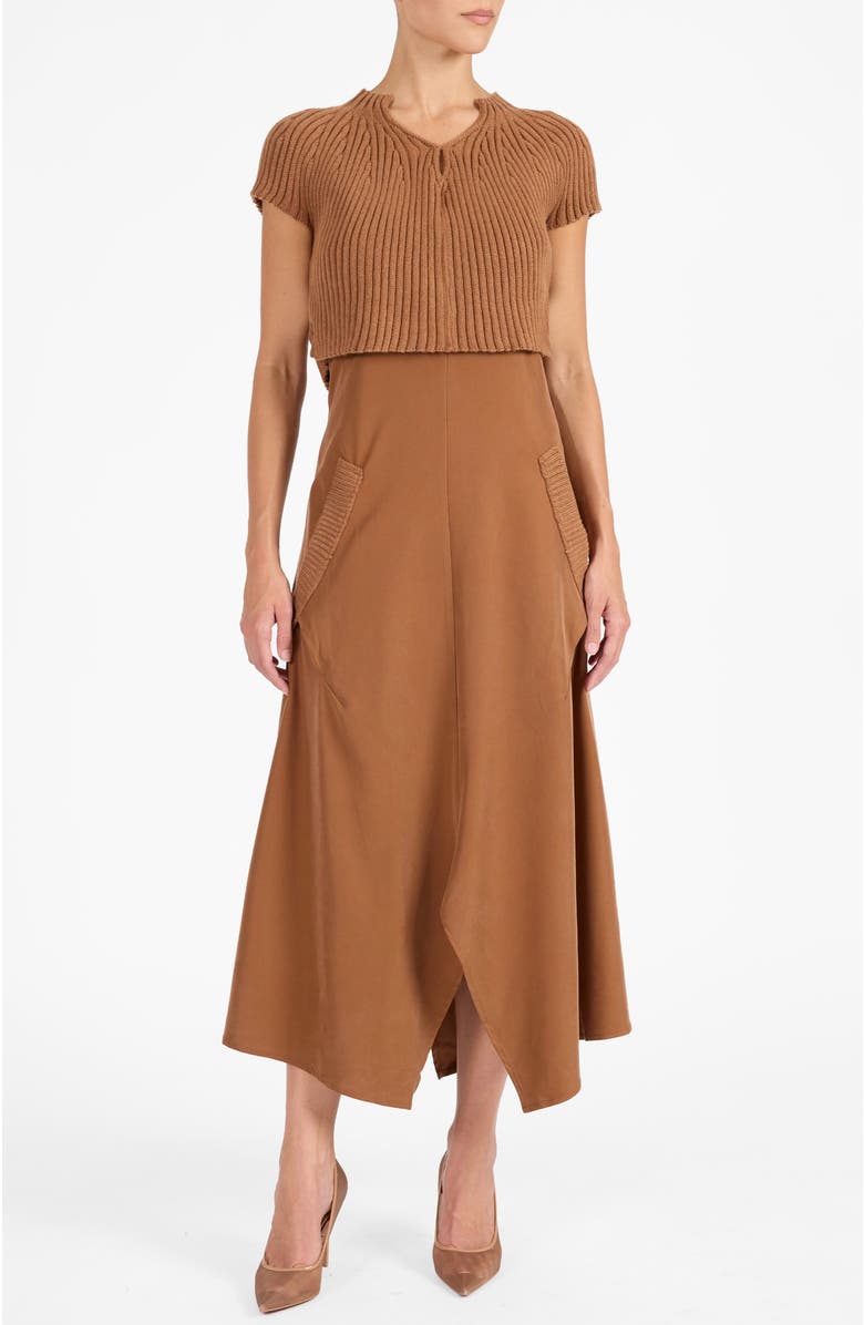Santorelli Johanna Mix Media Cap Sleeve Midi Dress, Alternate, color, Auburn