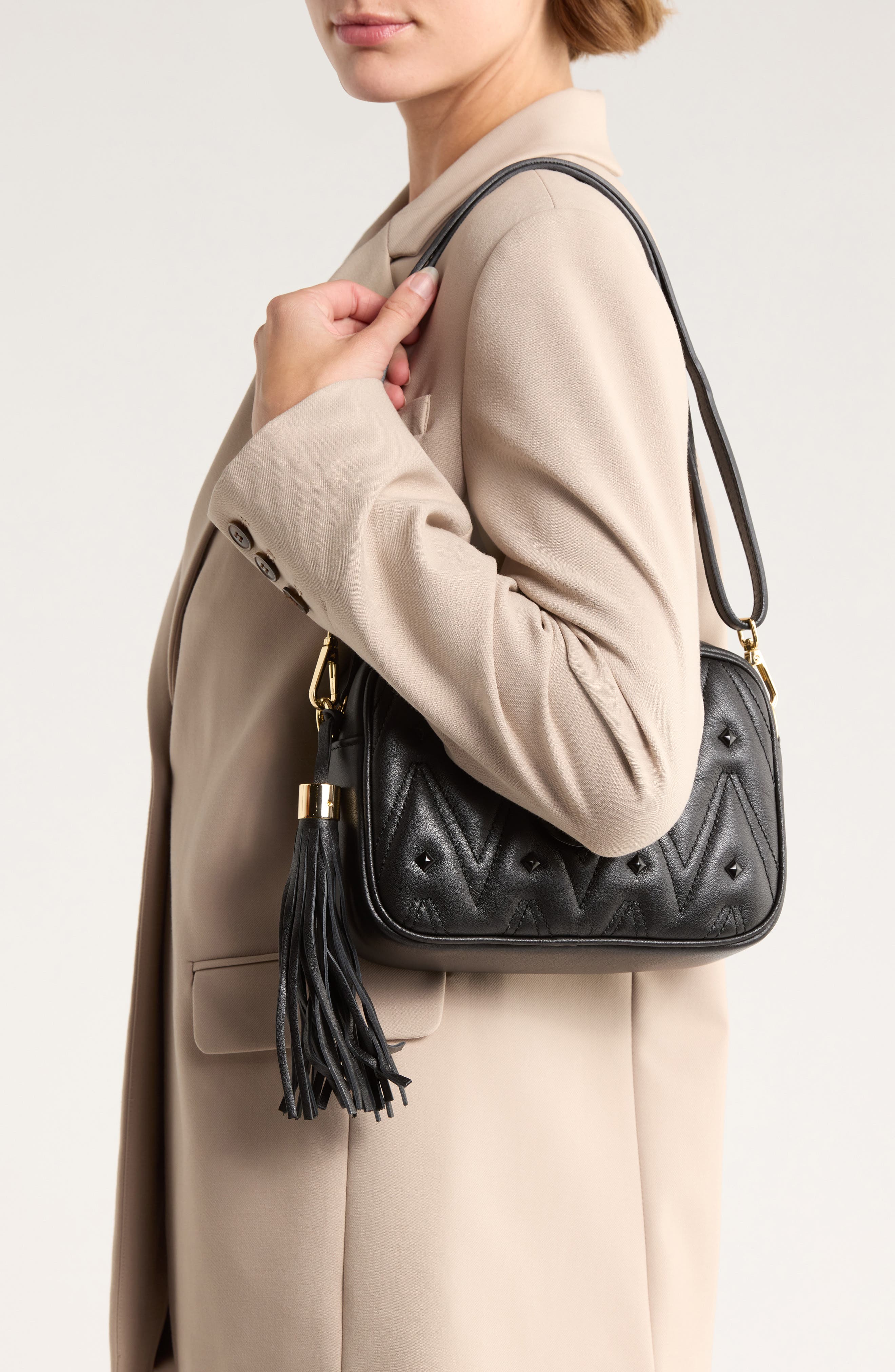 VALENTINO BY MARIO VALENTINO Mia VLOGO Quilted Leather Shoulder Bag, Alternate, color, Black