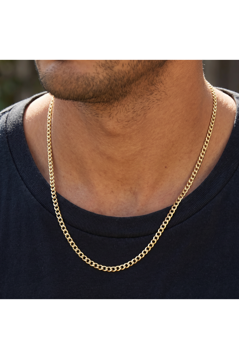Mens Solid 14k Gold 22" Curb Chain With Lobster Clasp 8.5 grams 3mm, Alternate, color, 14k Yellow Gold
