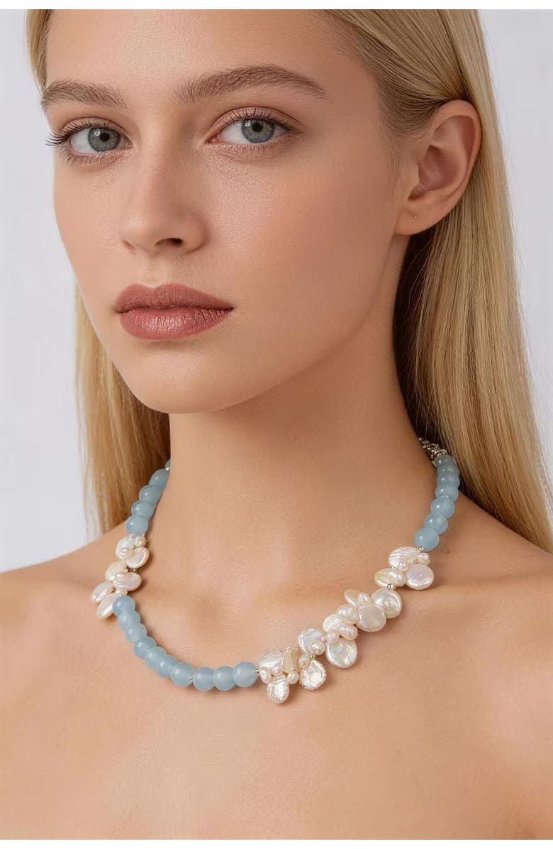 Classicharms Aquamarine & Pearl Choker Necklace, Alternate, color, Blue