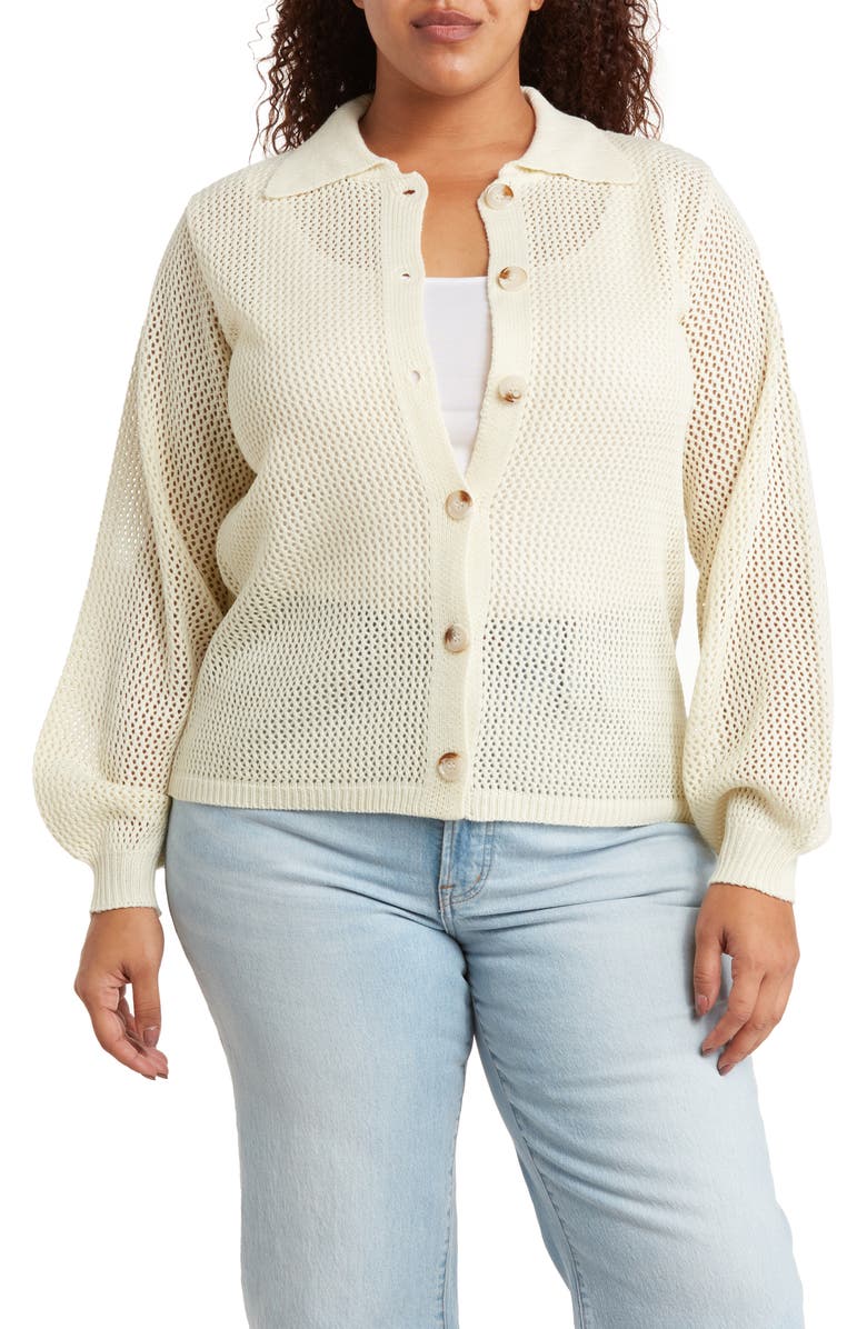 BY DESIGN Jordan Openwork Cardigan, Main, color, Antique White