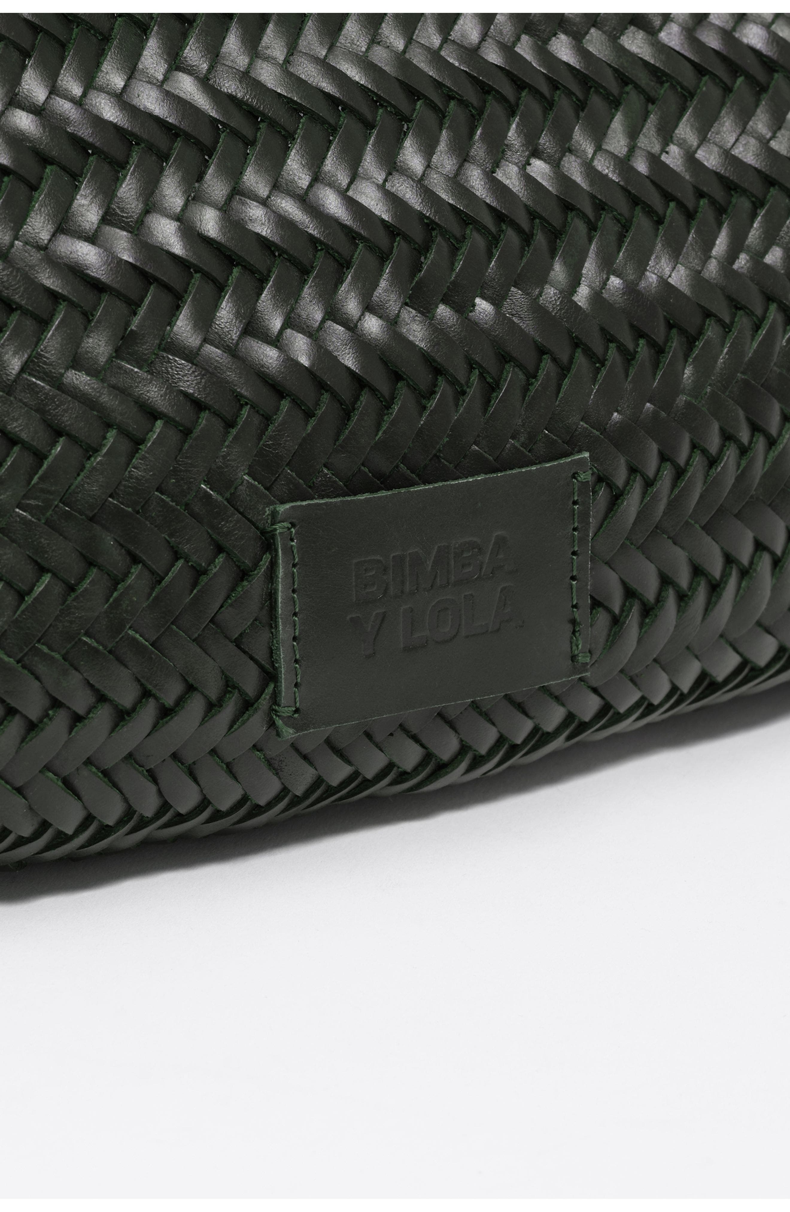 Bimba y Lola Large Braided Leather Shopper Bag, Alternate, color, Dark Green