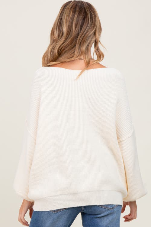 Pinkblush Balloon Sleeve Boat Neck Knit Sweater In White
