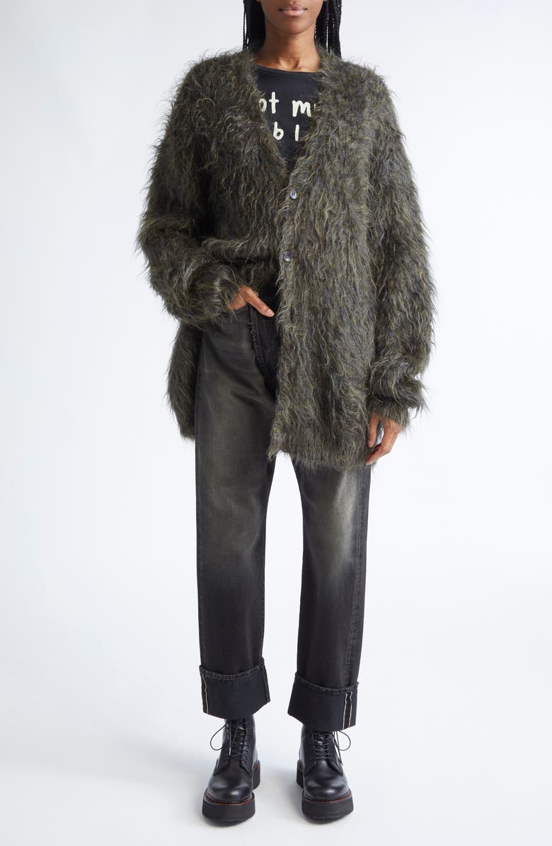 R13 Oversize Kid Mohair Blend Boyfriend Cardigan, Alternate, color, Heather Olive Green