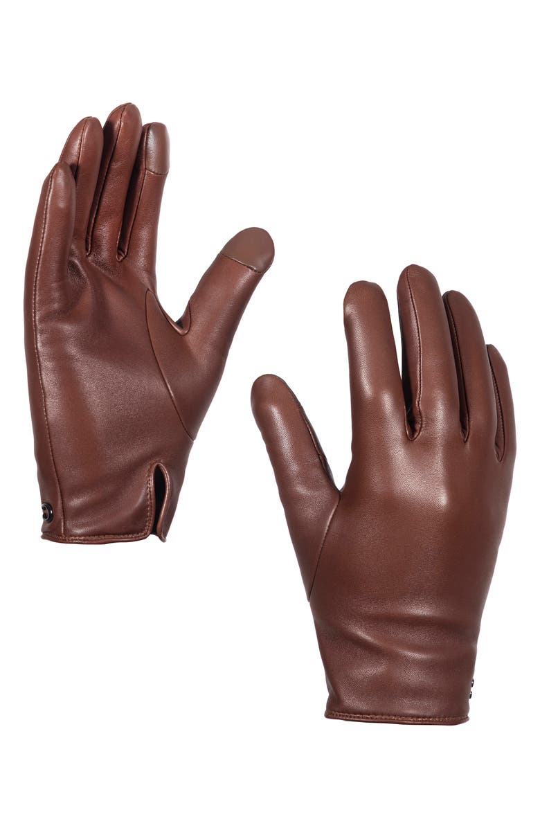 COACH Sculpted C Wool Lined Leather Tech Gloves, Alternate, color, Dark Saddle