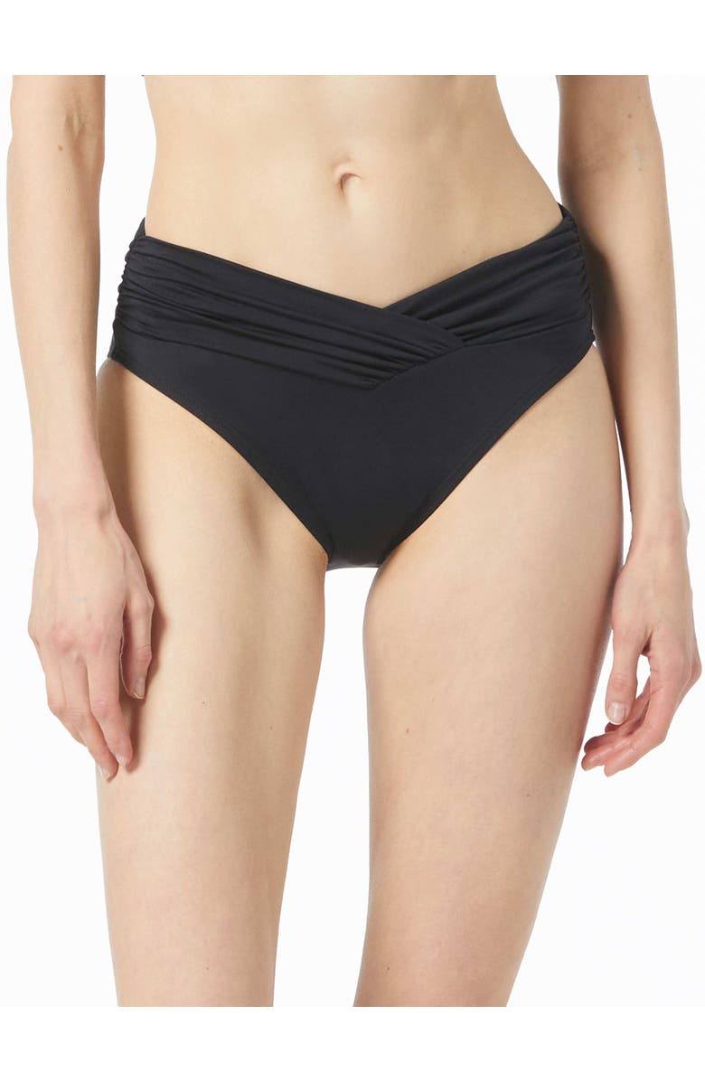 MICHAEL Michael Kors Shirred High Leg Bikini Bottom, Main, color, 001-Black
