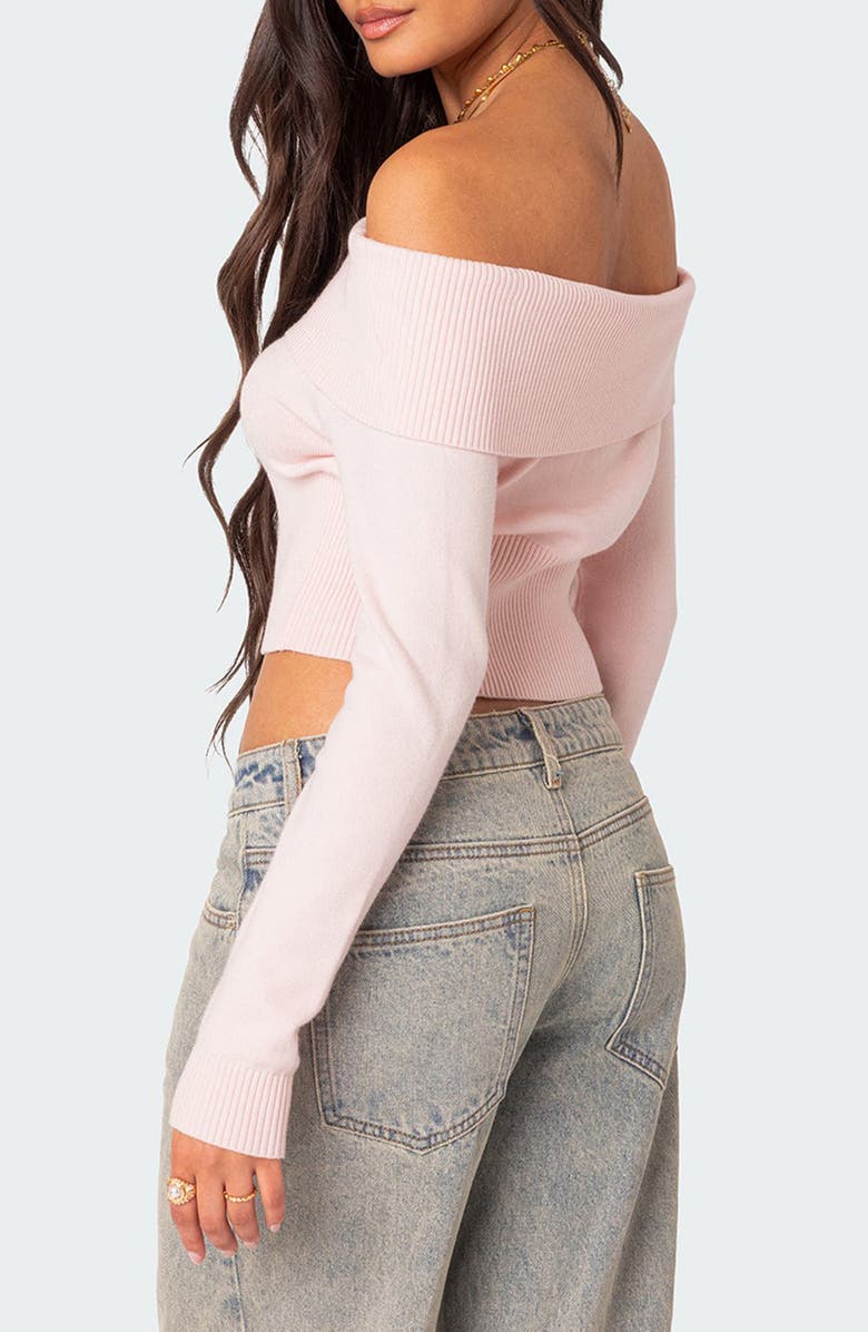 EDIKTED Minnie Foldover Knit Crop Top, Alternate, color, Light-Pink