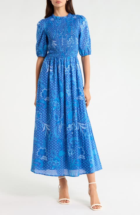 Berry Moonlight Smocked Cotton Maxi Dress