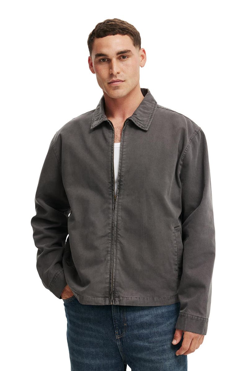 Cotton On Men's Cropped Harrington Jacket, Main, color, Washed Charcoal