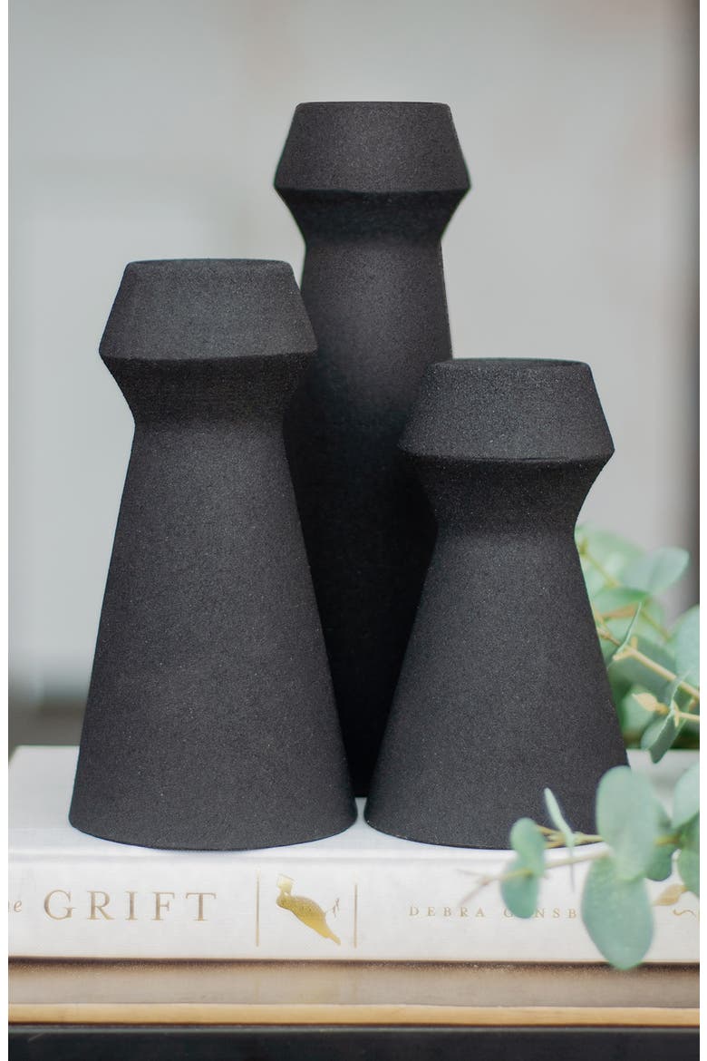 Granfeld Set of 3 Iron Vases, Alternate, color, BLACK
