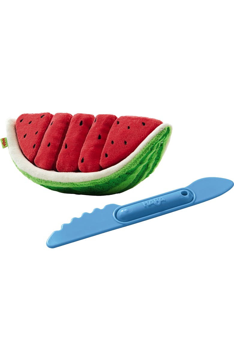 HABA Watermelon Pretend Play Food Set for Kids Kitchen - Soft Plush Toy with 5 Slices - Play Kitchen Accessories for Toddlers 3 Years and Up, Main, color,