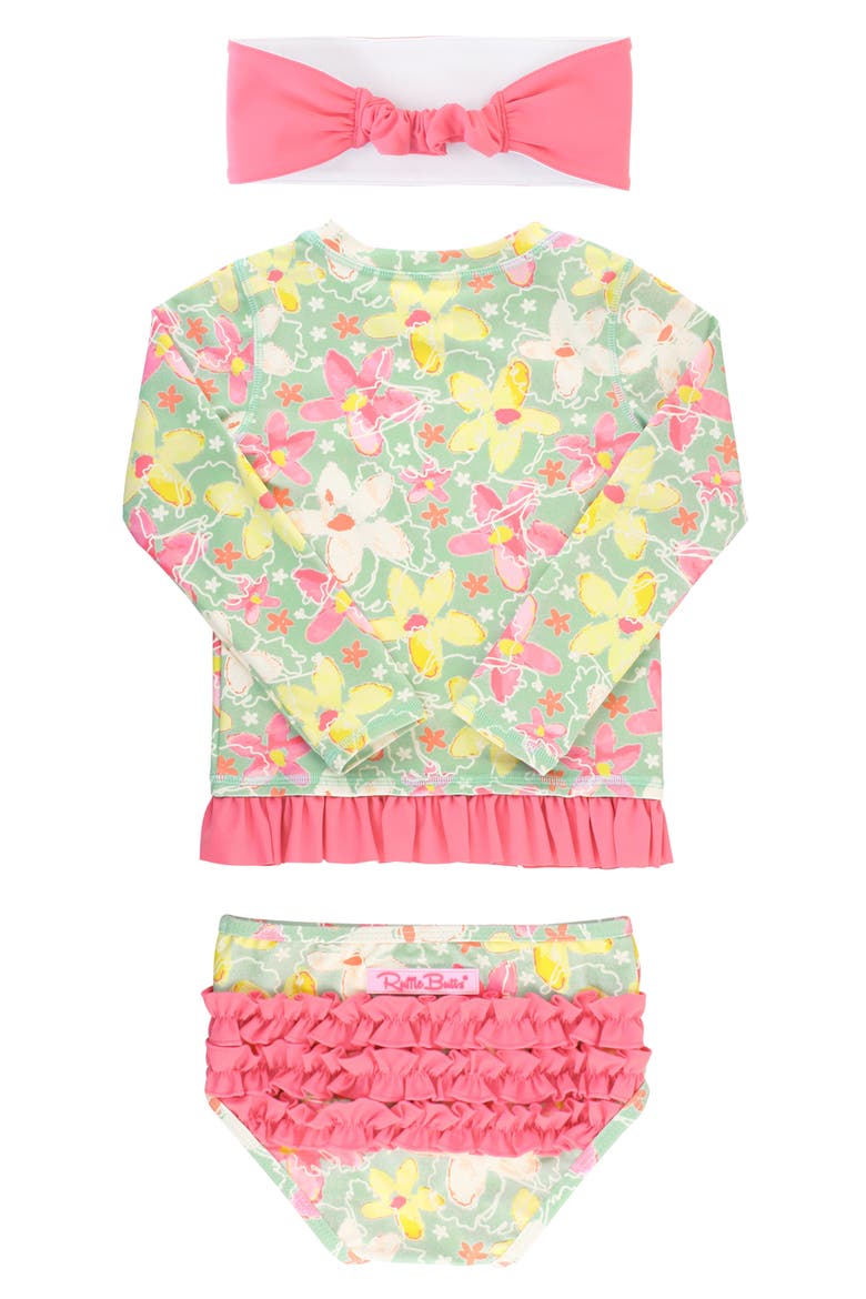 Waltzing On Water Two-Piece Rashguard Swimsuit & Head Wrap Set, Alternate, color, PINK