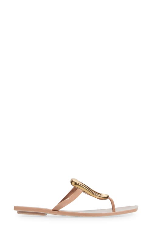 Jeffrey Campbell Linques-j Embellished T-strap Flat Jelly Sandals In Beige Shiny Gold