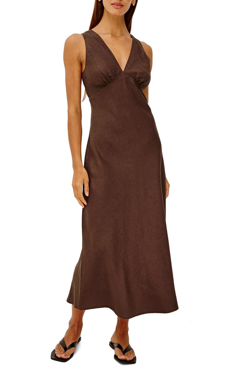 Rails Avianna Plunge Neck Linen Dress, Main, color, Espresso