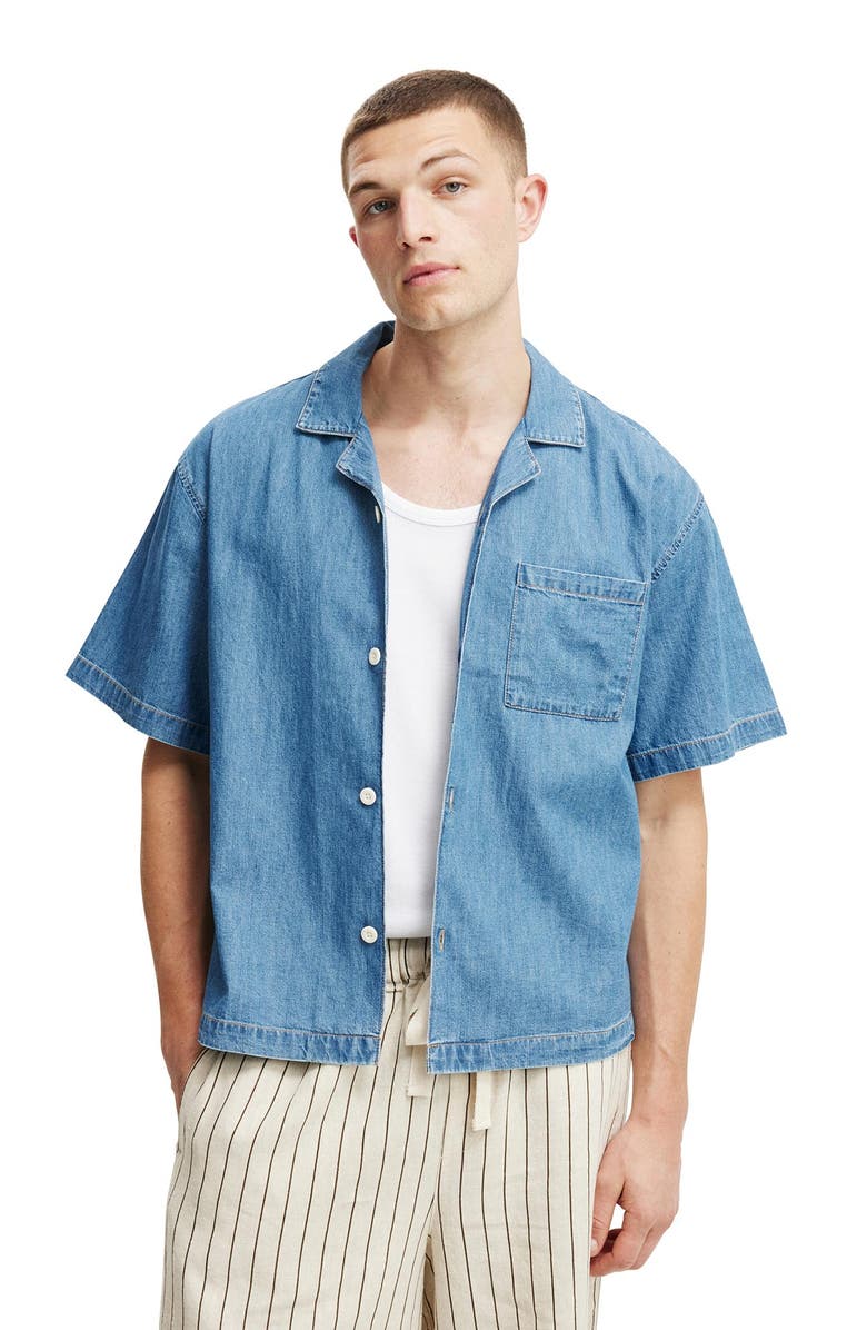 Cotton On Men's Denim Box Fit Short Sleeve Shirt, Main, color, 