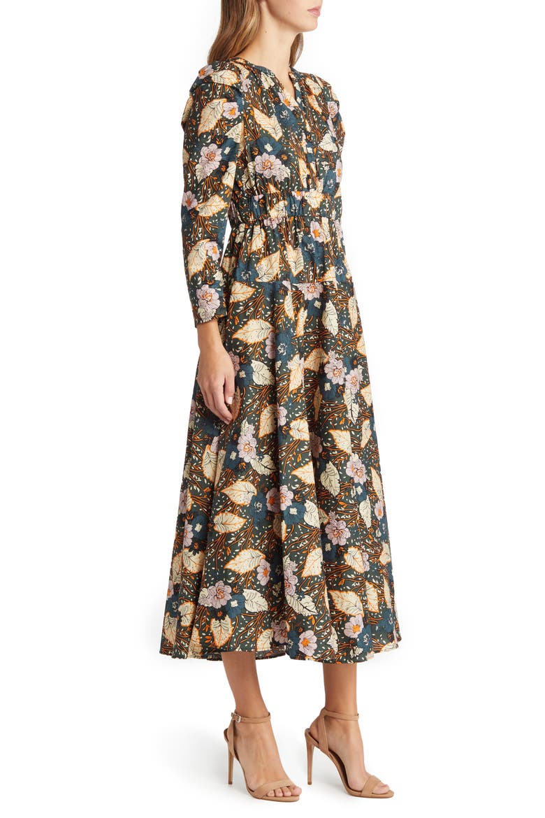 Floral Print Belted Long Sleeve A-Line Dress, Alternate, color, NAVY MULTI