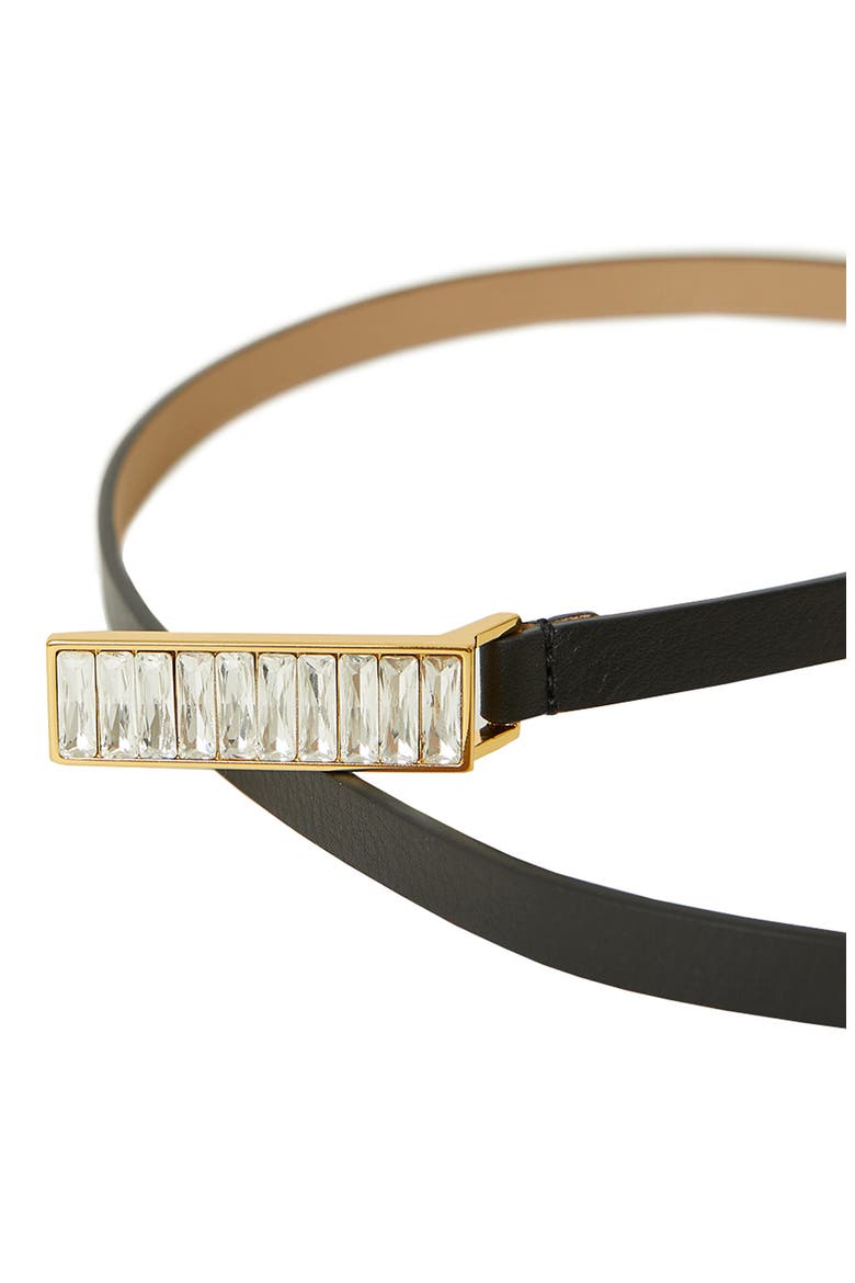 Ava Crystal Buckle Leather Belt, Alternate, color, BLACK GOLD