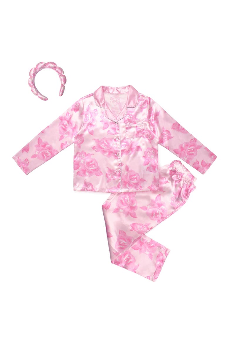 Kids' Rose Satin 3-Piece Pajama Set, Alternate, color, LOLLIPOP
